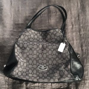 Coach black monogram and leather bag